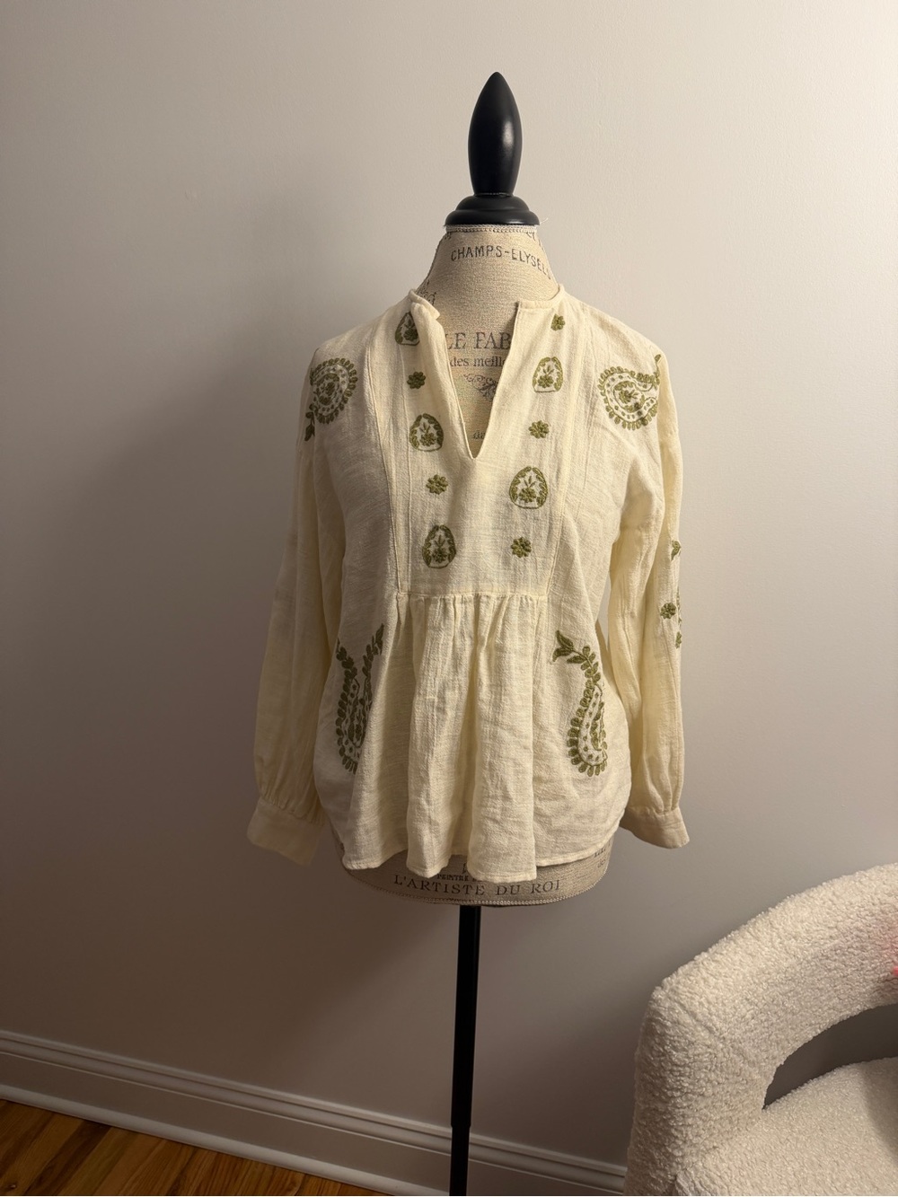 Zara Cream Tunic with Olive Embroidery